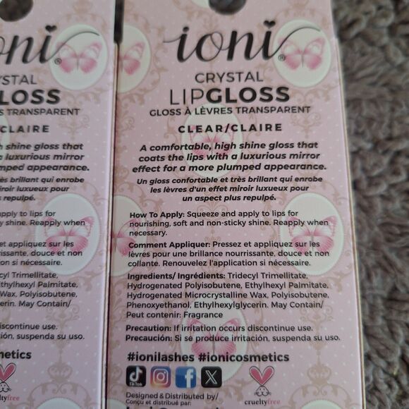 2 Pack IONI Crystal Lip Gloss CLEAR High Shine Mirrored Look - Picture 5 of 5
